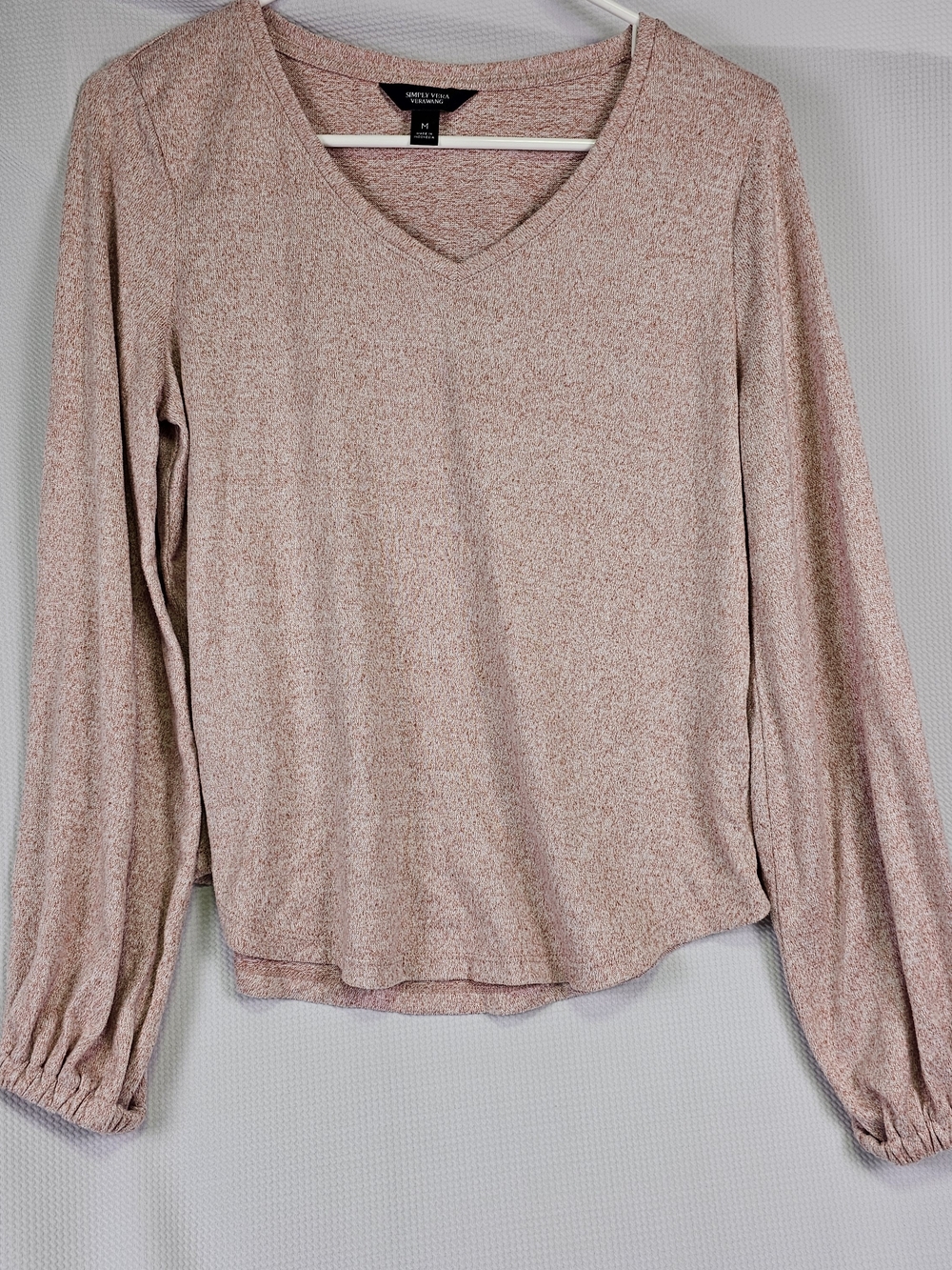 Simply Vera Vera Wang Heathered Pink V-Neck Long Sleeve Top